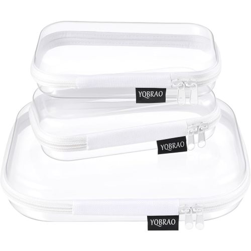 YQBRAO Clear Hard Shell Zipper Cases, Travel Organizers, 1M 2S, White