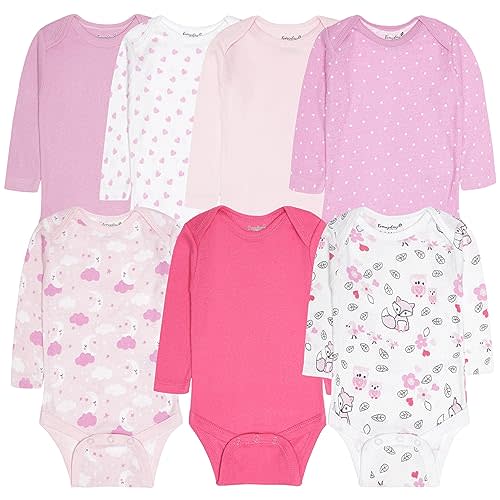 EVERYDAY KIDS 7 Pack Baby Bodysuits for Girls; 100% Soft Cotton Baby Girl Bodysuit; 3 Sturdy Snaps for Diapering