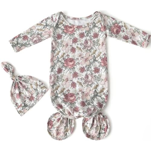 Little Jump Soft newobrn knot gown Baby Sleeper Set with Hat, Newborn Unisex, Viscose