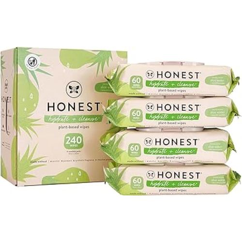 The Honest Company Hydrate + Cleanse Naturally Scented Wipes | Cleansing Multi-Tasking Wipes | 99% Water, Plant-Based, Hypoallergenic | Aloe + Cucumber, 240 Count