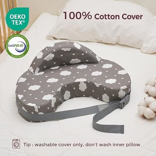 Momcozy Innovative Safety Guard Nursing Pillow - Firm & Springy Memory Foam - Stable, Ergonomic Support & Comfort - Wider Breastfeeding Cushion, Adjustable, Removable Cover, Baby Safety Certified
