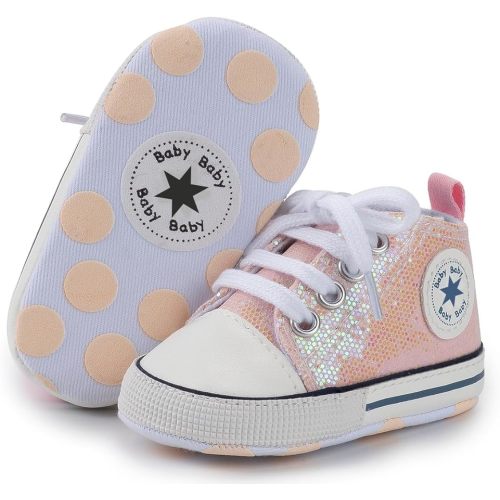 Unisex Baby Boys Girls Shoes, Newborn Infant Non-Slip Canvas Denim High Top Sneakers, Toddler First Walkers Shoes