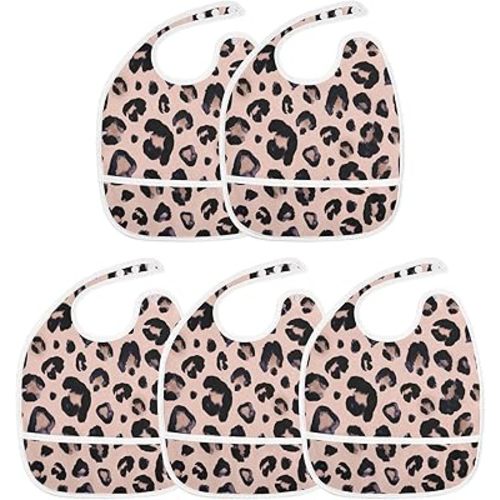 SUABO Leopard Print Cheetah Pink Baby Bib,Newborn Bibs Toddlers Adjustable Closure Baby Bibs for Girls Boys Baby Food Bibs