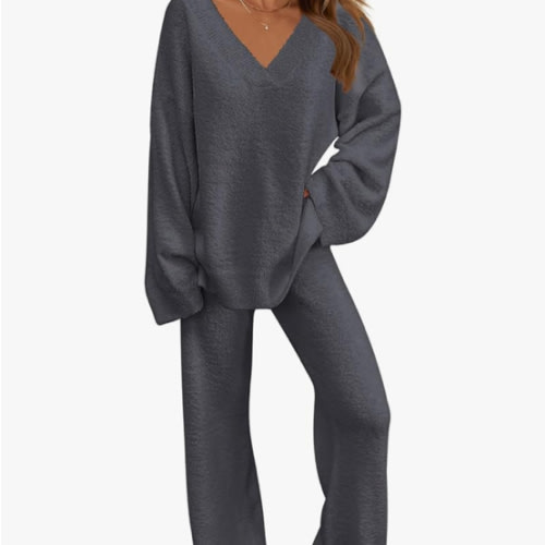 MEROKEETY Women's Lounge Sets 2025 Fall Fashion 2 Piece Outfits Sweater Pajama Set Fuzzy Loungewear Matching Winter Clothes