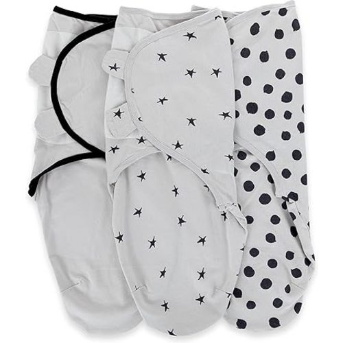 Ely's & Co. Adjustable Swaddles for Newborn, Baby Swaddles 3-6 Months, Velcro Swaddle Sack for Baby Girl/Boy, 100% Cotton, 3 Pack (Grey and Black)