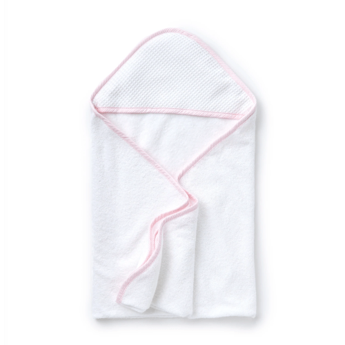 Hooded Towel, Pink Seersucker Trim