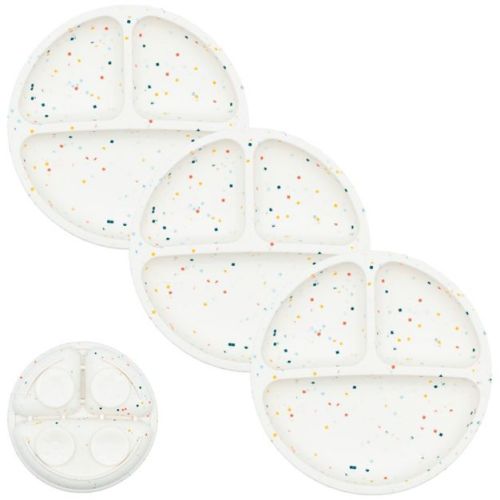 Weesprout Suction Plates For Babies & Toddlers 100% Silicone Divided Design - With Lids, 3 Pack