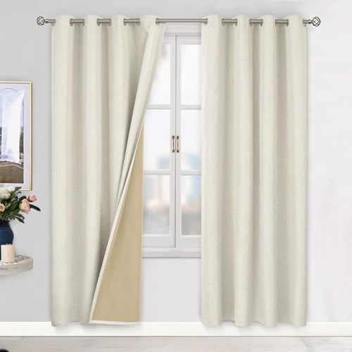 BGment Oatmeal Blackout Curtains 84 Inch Length for Bedroom 2 Panels Set, Linen Textured Thermal Insulation Soundproof Window Curtain Drapes with Grommet, 52 Inch Wide Each Panel