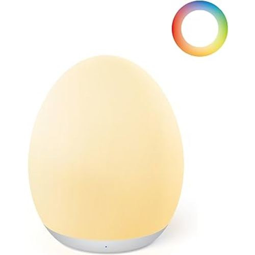 JolyWell Night Light for Kids, Egg Light for Nursery with 7 RGB Colors Changeable & Stepless Dimming, Rechargeable Tap Light with 1h Timer & Touch Control, Portable Night Light for Babies BPA Free