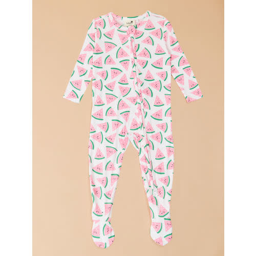 Watermelon Hearts Footie in Pink | Tullabee