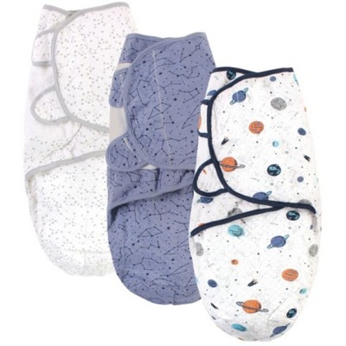 Hudson Baby Infant Boy Quilted Cotton Swaddle Wrap 3pk, Space, 0-3 Months