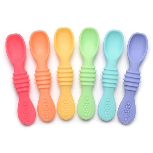 PrimaStella Silicone Chew Spoon Set for Babies and Toddlers | Safety Tested | BPA Free | Microwave, Dishwasher and Freezer Safe (Summer Rainbow Chew Spoon)