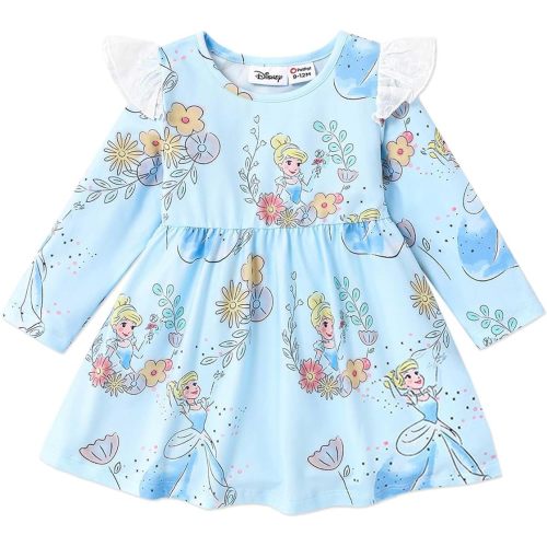 Disney Princess Baby Girl Dress Floral Character Print Ruffled Long Sleeve Dress - Cinderella