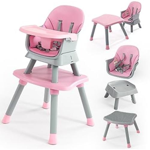 8 in 1 High Chair, Convertible High Chairs for Babies and Toddlers/Booster Seat/Table and Chair Set, Infant Highchair Compact/Light Weight/Portable/Easy to Clean,Pink