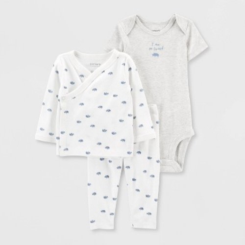 Carter's Just One You® Baby 3pc Rhino Cardigan Set - White/Gray, Size: 3M