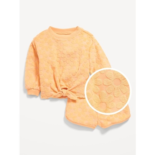 Floral Loop-Terry Crew-Neck and Shorts Set for Baby