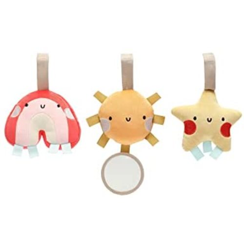 Pearhead Star, Sun and Rainbow Stroller Toys, Plush Baby Travel Car Seat Toy Set, Baby Hanging Toys, Gender-Neutral Baby Travel Accessories, Set of 3