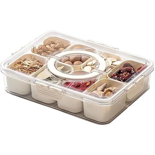 Snackle Box Serving Tray with Lid and Handle, Fruit Storage Containers for Fridge, Divided Serving Tray with Lid, Snack Organizer, Portable Travel Snack Container, Perfect for Party, Travel