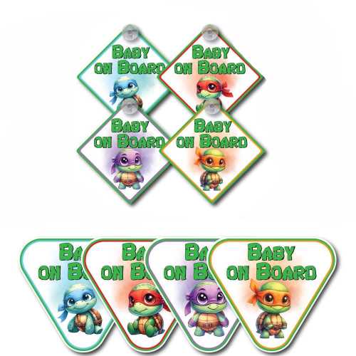 Baby on Board | Suction Cup, Vinyl Decal or Magnet Sign | Turtles