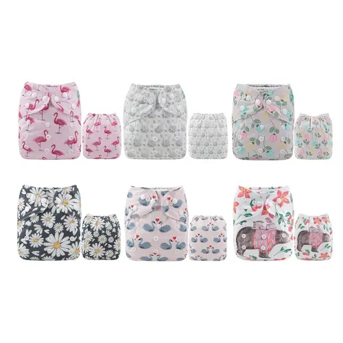 ALVABABY 6 Pack Cloth Diaper with 12 Inserts One Size Adjustable Washable Reusable Diaper Cover for Baby Girls and Boys