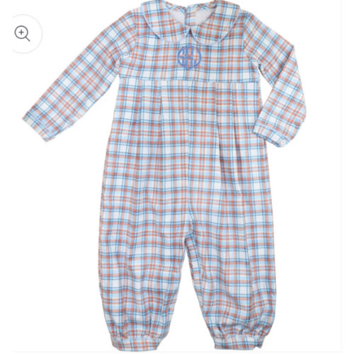 Blue And Orange Corduroy Plaid Long Romper – Cecil & Lou