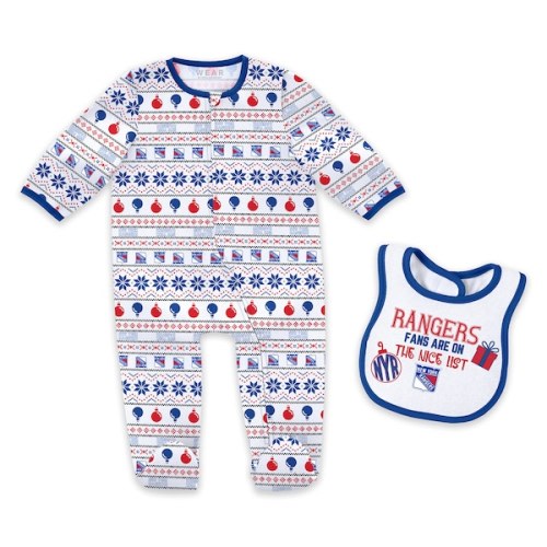 Newborn WEAR by Erin Andrews New York Rangers Allover Print Full-Zip Sleeper & Bib Christmas Set