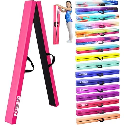 8FT Folding Balance Beam -Gymnastics Floor Beam -Gymnastics Equipment for Kids,Wood core- Anti-Slip Bottom and Carrying Bag for Home