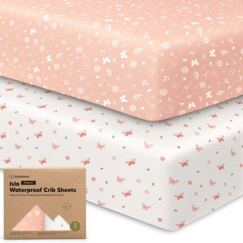 Keababies Isla Waterproof Crib Sheets For Boys, Girls, 2pk Baby Fitted Crib Sheet, Waterproof Crib Mattress Protector Sheets (nibbles/bruce)