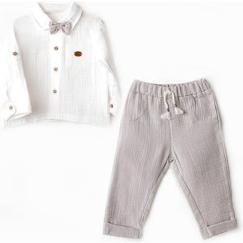 Muslin Bowtie Outfit Set, 0-3M