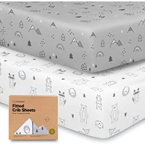 2-Pack Organic Crib Sheets for Boys, Girls - Jersey Fitted Crib Sheet, Baby Crib Sheets Neutral, Crib Mattress Sheet, Cotton Crib Sheets, Soft Baby Sheets for Crib, Unisex Crib Fitted Sheet (Woodland)