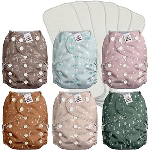 Mama Koala 3.0 Pocket Cloth Diapers for Babies with Suede Cloth Lining, 6 Pack with 6 4-Layer Natural Cloth Diaper Inserts - Reusable and Washable Pocket Diapers (Simply Neutral)