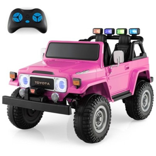 Costway 2 Seater Ride On Truck Car 12V Licensed Toyota FJ40 RC w/ Laser Light & Music, Color: Pink
