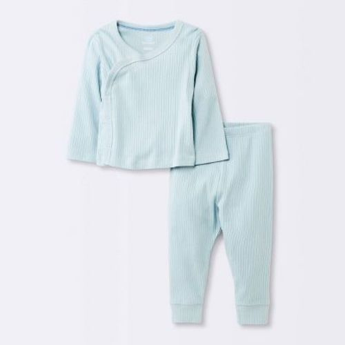 Baby Boys' 2pc Wide Ribbed Side Snap Top & Bottom Set - Cloud Island™ Blue 0-3m