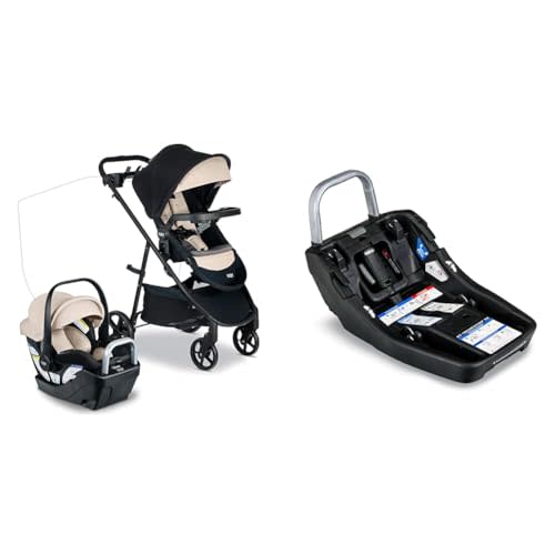 Britax Willow Brook S+ Baby Travel System, Infant Car Seat and Stroller Combo with Alpine Base, ClickTight Technology, SafeWash Insert and Cover, Sand Onyx & Alpine™ Infant Car Seat Base
