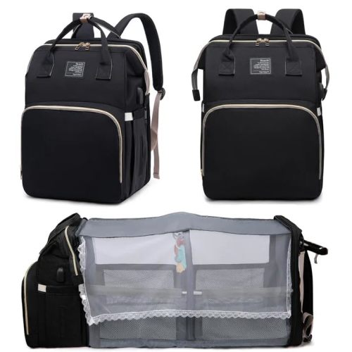 houscly Diaper Bag Backpack with Changing Station, 25L Large Capacity | Multifunction baby bag, baby registry search, baby girl newborn essentials must haves, baby shower gifts, black
