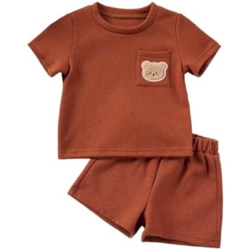 Summer Newborn Baby Boy Clothes Waffle Outfit Short Sleeve T-Shirt Tops Shorts Infant Clothing Set