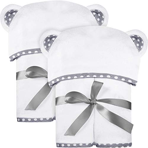 Set of 2 Bamboo Hooded Baby Towels – White – Luxurious, Large and Super Absorbent – 35 x 35 Inch – Soft and Suitable for Infants, Toddlers and Kids – 500 GSM