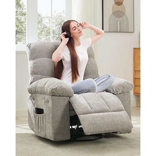 Swivel Rocking Recliner Chair with Extra Large Footrest High Back, 360° Swivel Rocker Chair,Upholstered Glider Nursery Chair for Living Room, Bedroom & Nursery, Comfortable Deep Seat for Relaxation