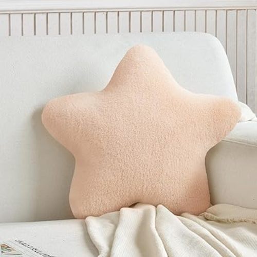 Star Plush Pillow Throw Pillow Cute Star Cushion Pillow Seating Cushion Cute Room Decor Champagne Plush Pillow for Bedroom Sofa Chair, 15.7in