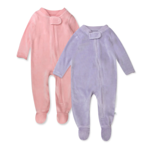 2 Organic Cotton Velour Footies, Thick & Cozy for Cold Weather - Honest Baby Clothing
