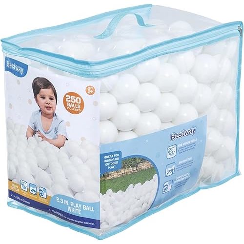 Bestway Plastic White Play Balls 250ct | Great for Indoor and Outdoor Playpens, Ball Pits, Bouncers, Kiddie Pools