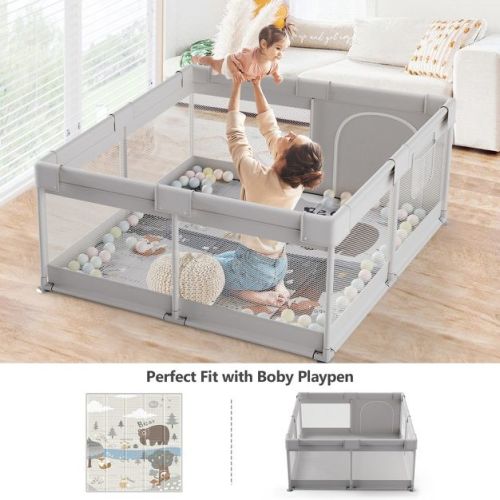 Fodoss Baby Playpen with Mat ，47 x 47 In Playpen for Babies and Toddlers, Indoor & Outdoor Activity Center, Safety Baby Fence (Grey)