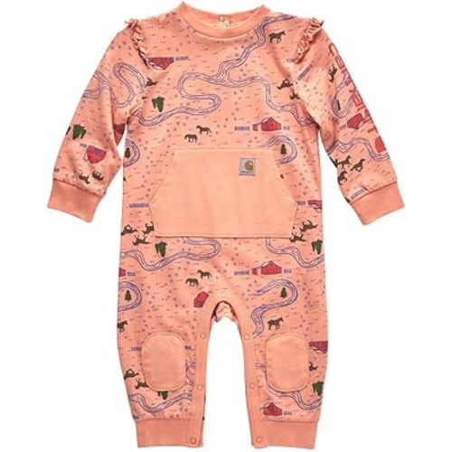 Carhartt Kid's CM9738 Long-Sleeve Printed Coverall - Girls - 3 Months - Peach Amber