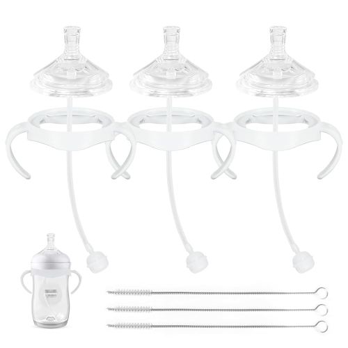 Straw Cup Soft Conversion Kit for Philips Avent Natural Baby Bottle, Toddler Transition Kit with Silicone Straw Top Nipple, Weighted Straw, Bottle Handle, Cleaning Brush, Spill-Proof, BPA-Free, 3-Pack