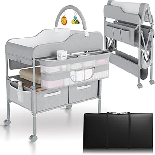 Portable Changing Table for Baby - Foldable Changing Table, Baby Diaper Changing Station with Baby Changing Station Toy Holder, Diaper Changing Table Bag - Portable Baby Changing Table with Wheels