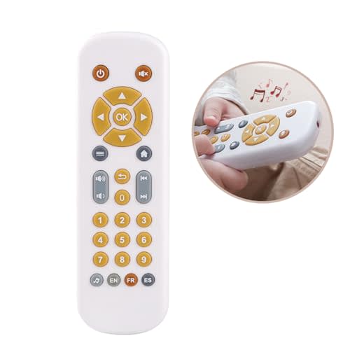 Nueplay Baby TV Remote Control Toy with Light and Sound, Toddler Realistic Controller with 3 Languages, Early Educational Learning Musical Toys, Preschool Infant Boys Girls 6, 12, 18 Months, White
