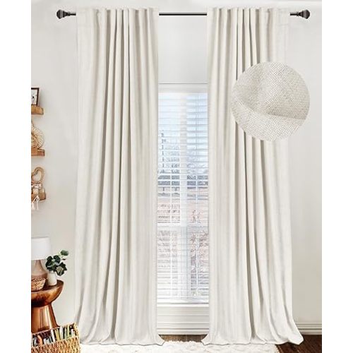100% Blackout Shield Linen Blackout Curtains for Bedroom 84 Inches Long,Back Tab/Rod Pocket Living Room Drapes,Thermal Insulated Textured Blackout Curtains 2 Panels Set,50" W x 84" L,Beige