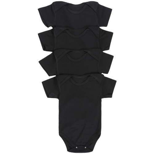 ToBeInStyle Babys' 4 Pack Ultra-Soft Cotton Short Sleeve Bodysuit Romper - Black - 3-6 Months Old