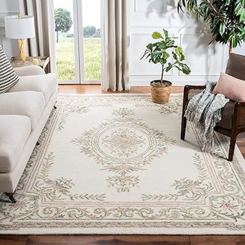 SAFAVIEH Micro-Loop Collection Area Rug - 8' x 10', Ivory & Fuchsia, Handmade Wool, Ideal for High Traffic Areas in Living Room, Bedroom (MLP902R)