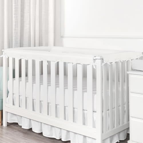 4 Pc Breathable Crib Rail Covers for Teething Mesh Corner Edge Protector Strip, Soft Furniture Guards, Reversible Guardrail Cover Protector for Boys Girls(White)